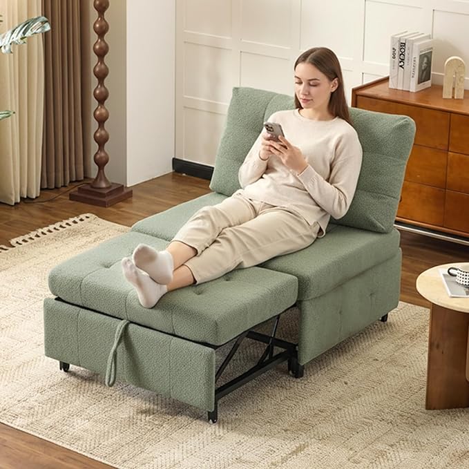 VINGLI Convertible Sofa Bed Tufted Teddy Fleece Sleeper Chair Bed Couch Armless - Image 2
