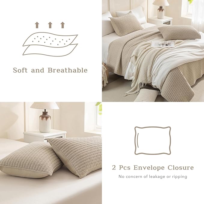 CozyTide Oversized King Bedspread 128"x120", Stone-Washed Cotton Wheat King - Image 5