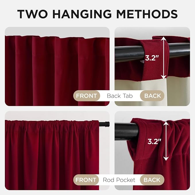 Joydeco 100% Blackout Curtains Velvet Black Out Curtain 96 Inch Drapes | - Image 3