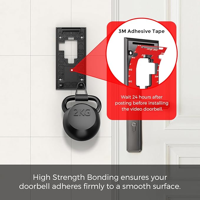 No Drill Ring Doorbell Mount for Battery 2020 - Damage-Free 3M Tape Holder, Rental Friendly No Screws Wall Plate Bracket for Apartment (Ring doorbell 2020 Mount)