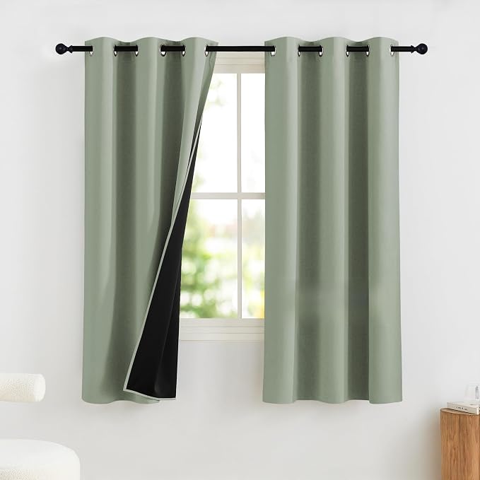 NICETOWN Sage Green Bedroom Curtains 63 Inches Length, 100% Blackout Drapes by NICETOWN