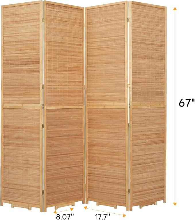 Bamboo Mesh Woven Room Divider 5.6FT, 4 Panel Folding Privacy Screen, Folding - Image 6
