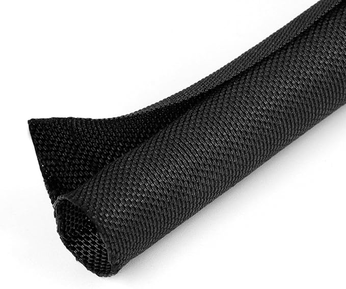 HOLED 5/16 inch Split Braided Cable Management Sleeve for USB Cable Power Cord Audio Video Cable, Wire Loom Cord Protector from Cat Dog Chewing (Black, 25FT)