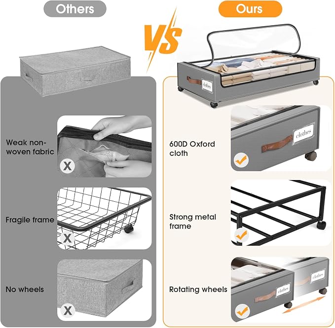 Under Bed Storage with Wheels 3Pack Storage Containers with Clear Window | - Image 5