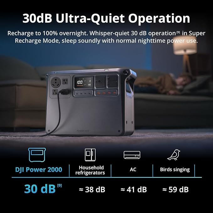 DJI Power 2000 Portable Power Station, 2048Wh LFP Battery, Compact Size, 3000W Stable Output, 0-80% Recharge in 55 Mins, Car Charging, Camping & RVs, Road Trip, Off-Grid