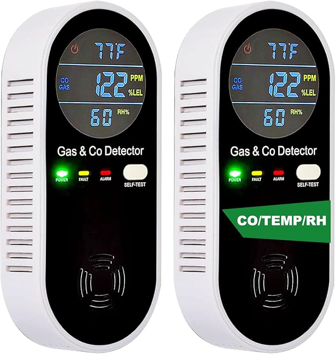 Combustible Gas & Carbon Monoxide Detector 4-in-1 Alarm with Temp/Humidity Sensor – Plug-in CO/Gas Leak Detector for Home, RV, Apartment Safety (Explosive Gas & CO Detection) 1-Pack