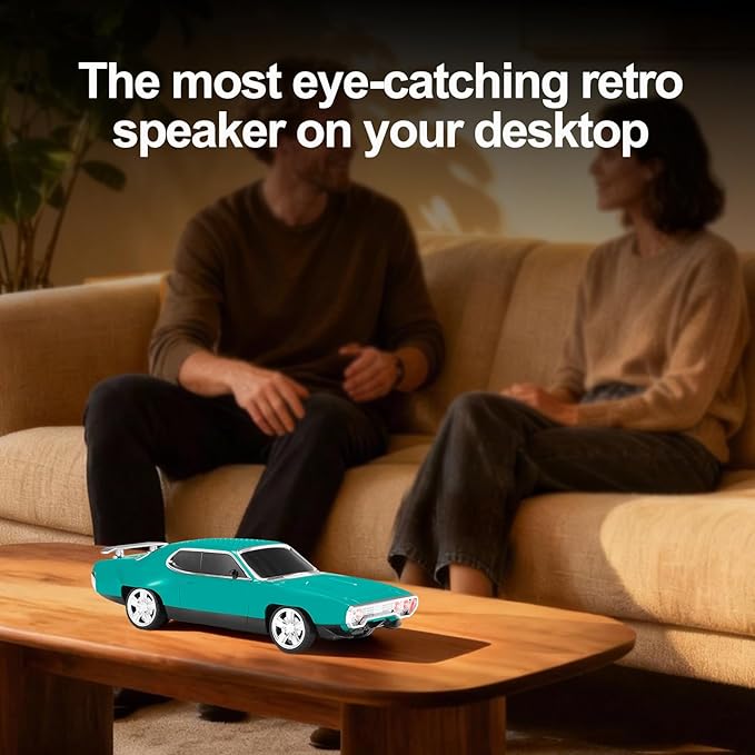 Retro Car Bluetooth Speaker with HD Stereo Sound, TWS Pairing, LED Party Lights, Built-in Microphone, Portable Wireless American Vintage-Style Bluetooth Speaker for Home, Office & Outdoor (Green)