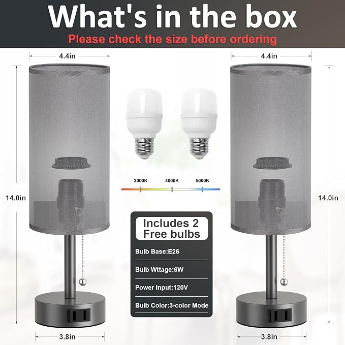 Dark Grey Bedside Table Lamps Set of 2 - Image 5