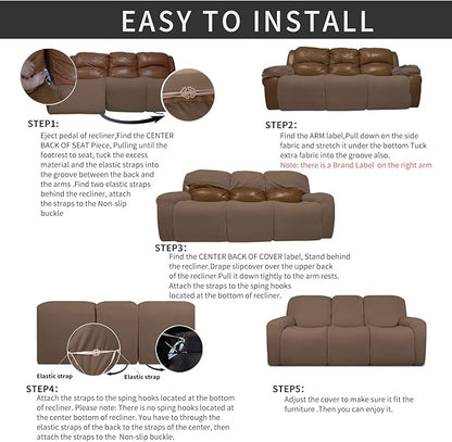 Easy-Going 8 Pieces Recliner Sofa Stretch Sofa Slipcover Sofa Cover Furniture Protector Couch Soft with Elastic Bottom Kids, Spandex Jacquard Fabric Small Checks Brown