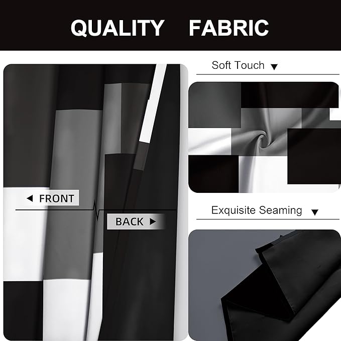 Black Grey 100% Blackout Curtains for Bedroom 63 inch Long 2 Panels Set White Gray Modern Abstract Geometric Black Out Curtains Insulated Room Darkening Window Drapes for Living Room, 52Wx63L