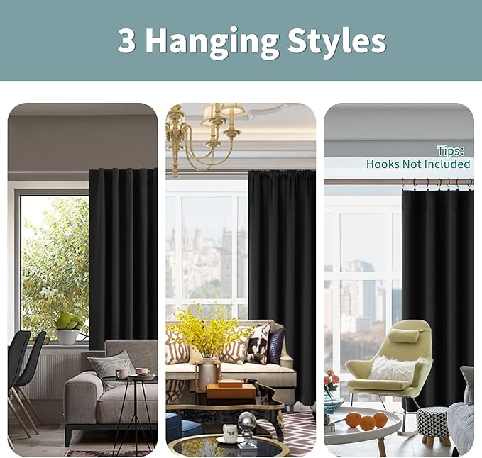 BGment Black 100% Blackout Curtains - Image 3