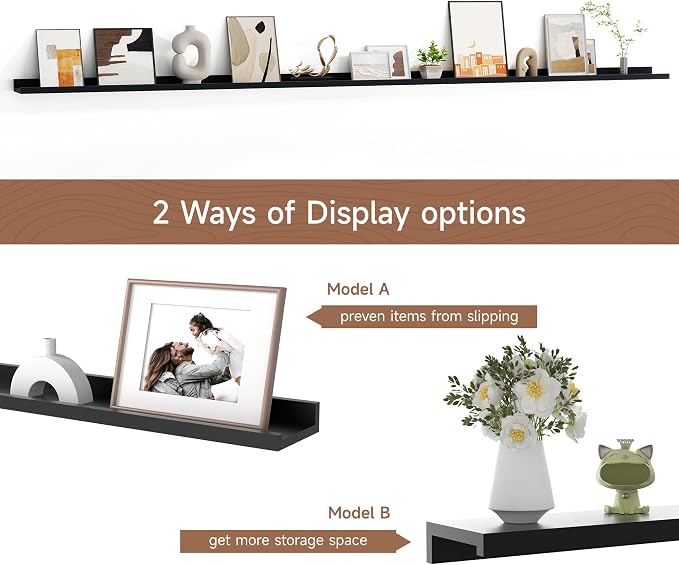 Floating Picture Ledge Shelves for Wall Set of 2, 95 Inches Picture Ledge Shelf - Image 6
