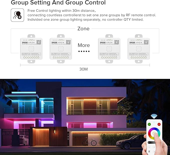 BTF-LIGHTING RB3 2.4G Wireless Touch RF Remote for SPI Chasing RGB RGBW LED Strip Light 4 Zone Control Match with SP530E SP630E SP633E SP634E SP638E SP639E SP63BE
