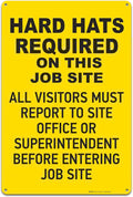 Brimar - 12" x 18" - Hard Hats Required on Job Site Sign - .063″ White Rust-Free Aluminum - High Visibility - Easy Installation