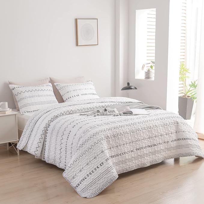 DURLENGEN 3Pcs Quilt Set King Size White, Soft Microfiber Lightweight Bedspread - Image 2