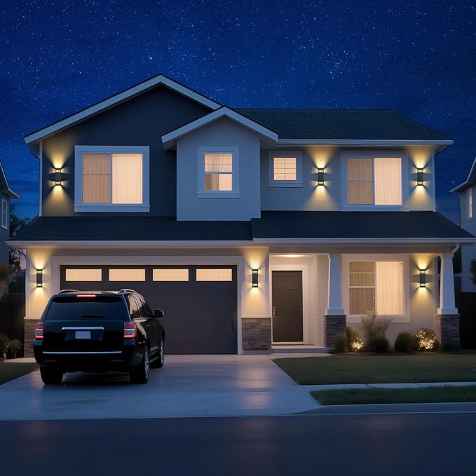 MZLITI Dusk to Dawn Outdoor Wall Light 2 Pack, Modern Exterior Lighting Fixtures for House, Black Outdoor Sconce Lights with LED Bulbs, Up Down Lights, Outside Garage Lights for House, Porch, Door