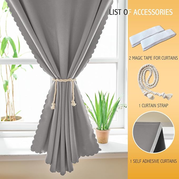 JILRON Adhesive Curtain 100% Blackout No-Drill Easy Install - Image 4
