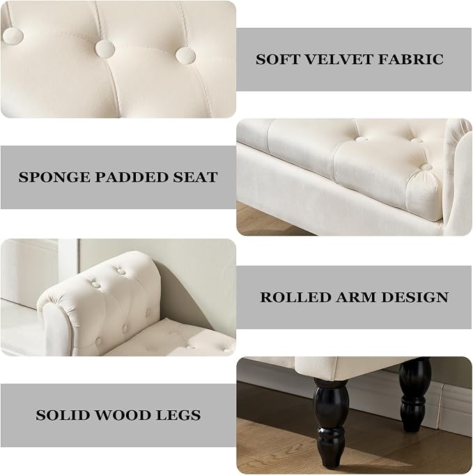 Storage Bench for End of Bed Bedroom, 39.7" Modern Ottoman Bench - Image 5