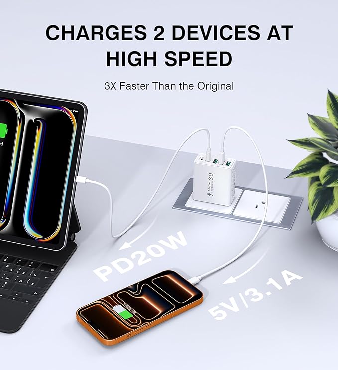 [2-Pack] USB C Wall Charger,60W 5-Port PD Fast USB C Charging Block,2USB C+3USB A Multiport Plug,Type C Power Adapter Brick Cube for iPhone 17/16/15/14/13/12/Pro Max/XS,iPad,for Switch,Samsung,Ultra 2