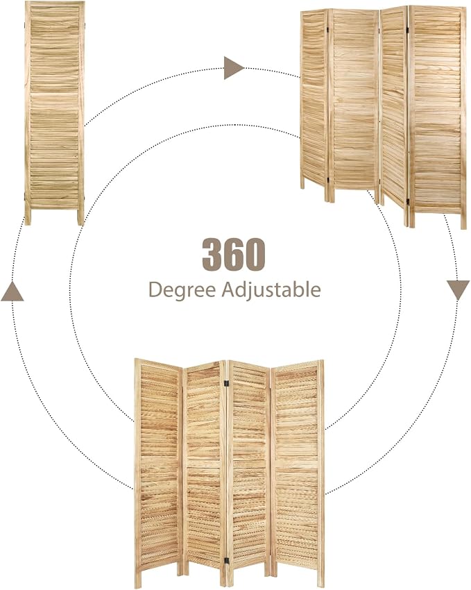 4 Panel Room Divider, Freestanding Wooden Privacy Screen | Solid paulownia wood - Image 4