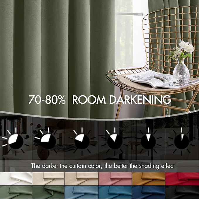 MIULEE Velvet Curtains 50W x 96L 2 Panels Sage Green Blackout Curtains | Luxury - Image 4