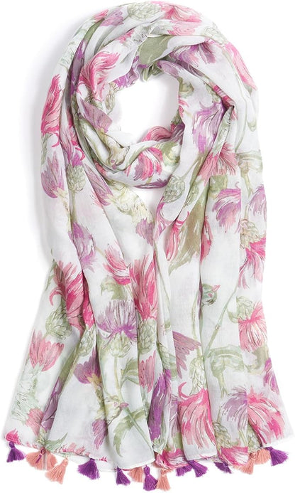 Scarf for Women Lightweight Soft Floral Leopard Printed Scarves Fall Winter Fashion Shawl Wrap with Fringe