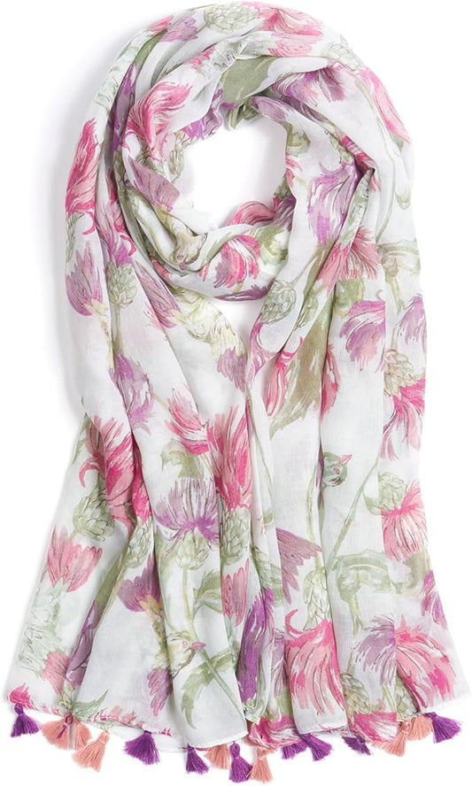 Scarf for Women Lightweight Soft Floral Leopard Printed Scarves Fall Winter Fashion Shawl Wrap with Fringe