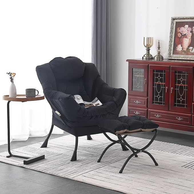 Welnow Lazy Chair with Ottoman, Reading Chair with Footrest, Foldable Footrest - Image 8