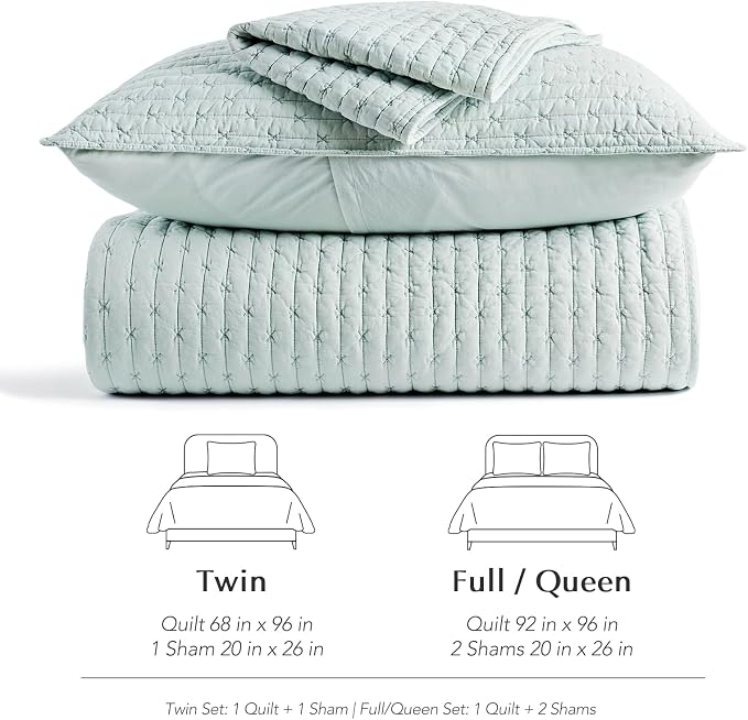 100% Cotton Cross Stitch 3-Piece Quilt Set, Seafoam Aqua | 100% Cotton - Image 8