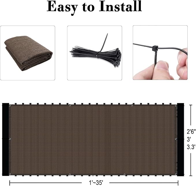 Custom Size 2.5'x20' Brown Balcony Privacy Screen 90% UV Block | Windscreen - Image 3