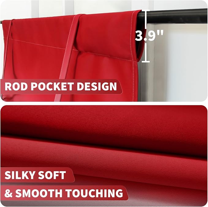 COSVIYA 100% Blackout Red and Black Adjustable Tie Up Curtains - Image 5