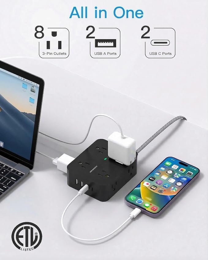 HANYCONY Extension Cord 25 Ft, Power Strip Surge Protector, Long Cord | 8 - Image 2