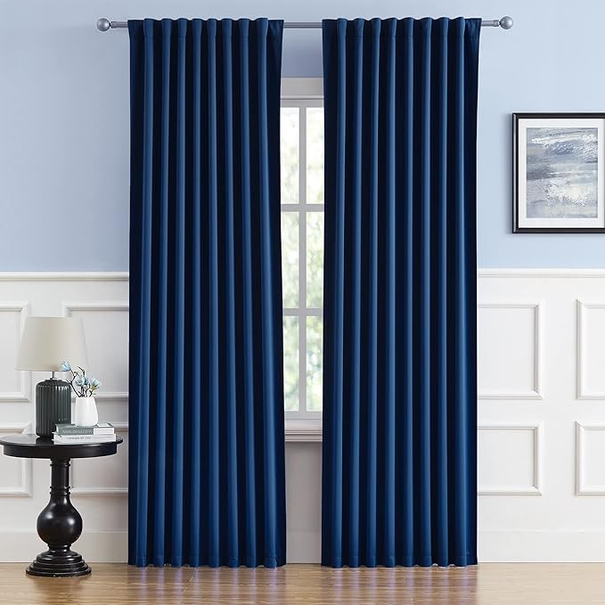 Dark Navy Blue Blackout Curtains by DUALIFE