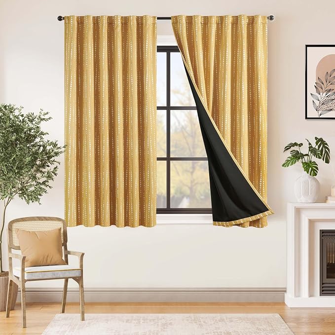 jinchan Boho Blackout Curtains 63 Inch Length Moon Phase Printed Drapes | - Image 2