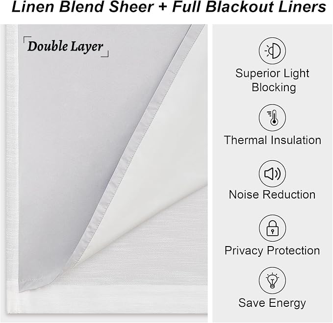 White 102 Inches Long Blackout Linen Curtains, Floor to Ceiling Lush Decor Tall - Image 6