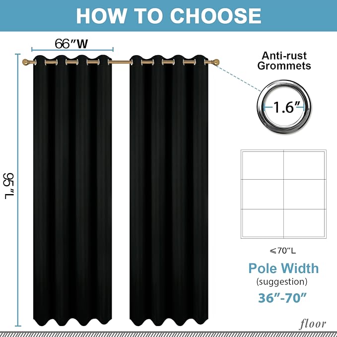 Diraysid Black Grommet Blackout Curtains - Image 5