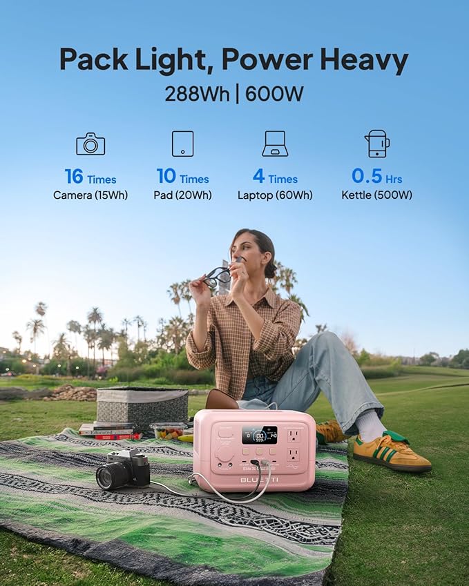 BLUETTI Elite 30 V2 Portable Power Station, 288Wh Solar Generator with 600W AC Outlet (Power Lifting 1500W), Fast Recharge LiFePO4 Battery, UPS Backup Power for Camping, Road Trip, Outage