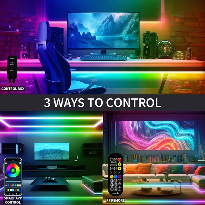 BUNACET 20FT LED Strip Lights COB Smart IC, 24V RGB LED Lights for Bedroom with RF Remote Smart App Button Controller Music Sync Color Changing Strip Lights for Game Room Kitchen Cabinet Lighting
