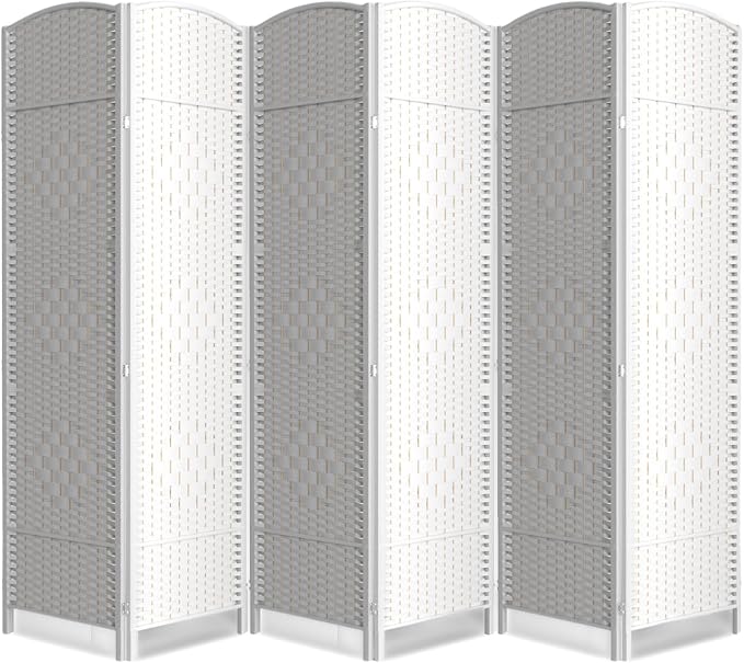 6 Panel Folding Room Divider, Woven Privacy Screen, handcrafted diamond pattern by cocosica