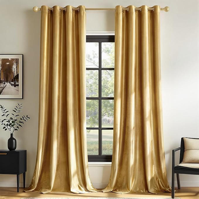 MIULEE Velvet Curtains Golden 52 x 90 Inch Length Set of 2 | Grommet Drapes by MIULEE