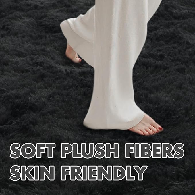5x7 Ft Shag Black Rug for Bedroom, Tie Dyed Ultra Soft Fluffy Furry Area Rugs - Image 5