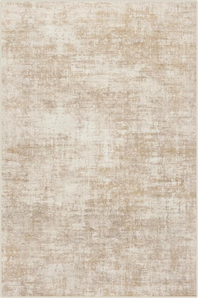6x9 Area Rugs for Living Room: Washable Abstract Beige Badroom Carpet | - Image 4