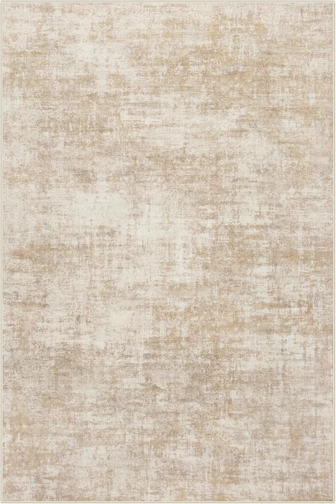 10x14 Area Rugs for Living Room: Washable Abstract Beige Badroom Carpet | - Image 2