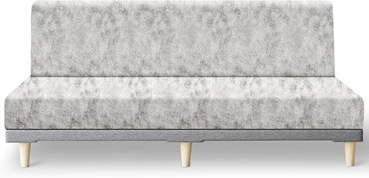 molasofa Leather Like Stretch Futon Slipcover Armless Futon Bed Sofa Cover Furniture Protector with Elastic Bottom, Soft and Washable Futon Cover for Sofa Bed Stay in Place（Larger，Beige）