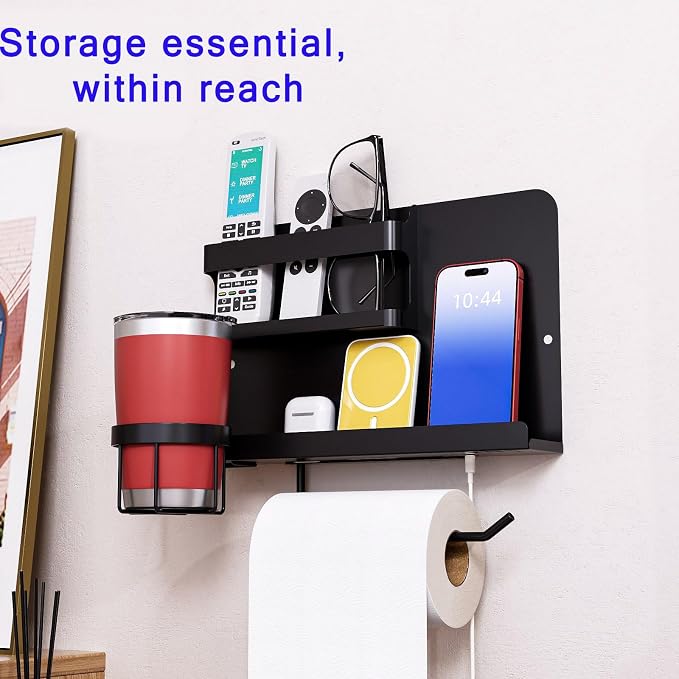 Bedside Shelf for Bed, Metal Floating Nightstand Wall Organizer, No Drill Dorm - Image 4