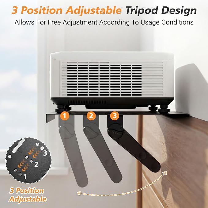 No Drill Metal Projector Shelf for Wall Mounted, 10.6 x 8.2 Inch Adjustable - Image 4
