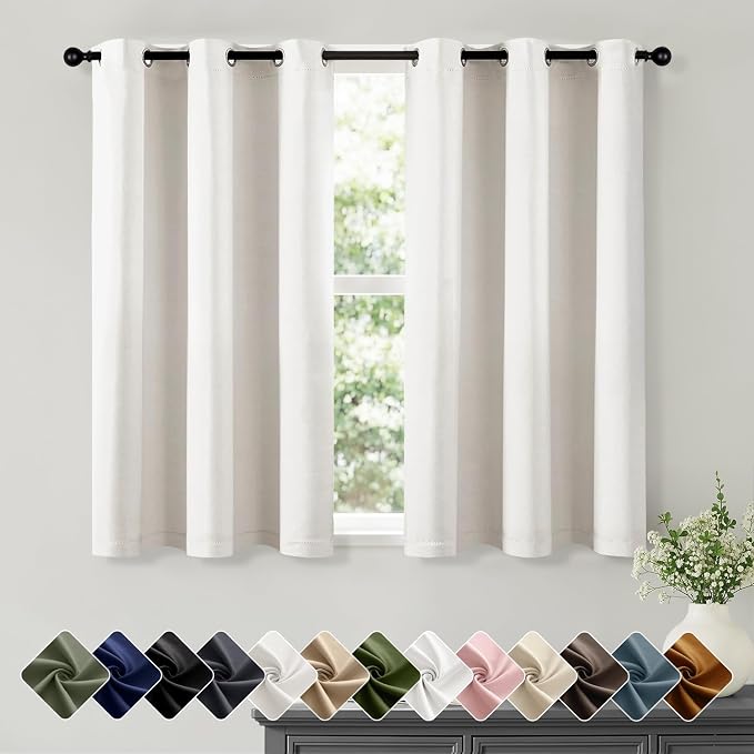 Short Ivory Blackout Kitchen Curtain W40 x L45 Inch 2 Panels | Thermal Insulated by Woaboy