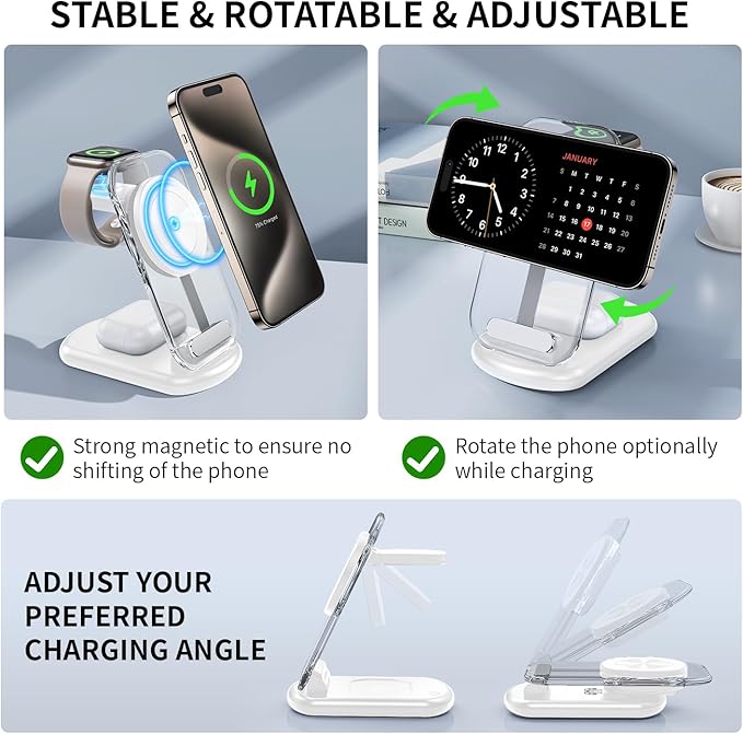 2026 Traveling Wireless Mag-Safe Fast Charging Station,Magnetic 3 in 1 Charger with Light for iPhone 16 15 14 13 12 Pro Max Plus,Apple Watch Series & Air pods 4 3 2 Pro-Gifts for Wife & Husband(Blue)