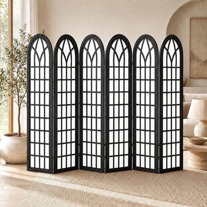 6 Panel Shoji Room Divider Folding Privacy Screen Black | Freestanding by ALeesing