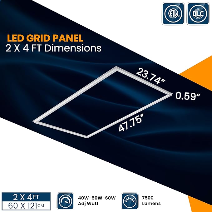 2x4 LED Flat Panel light, Edge-lit Frame Selectable 40W/50W/60W & CCT 3K/3500K/4K/5K/6500K, 7500LM, LED 2x4 Ceiling Light, 0-10V Dimmable Drop Ceiling Light Fixture, Led Flat Panel (4Pack)